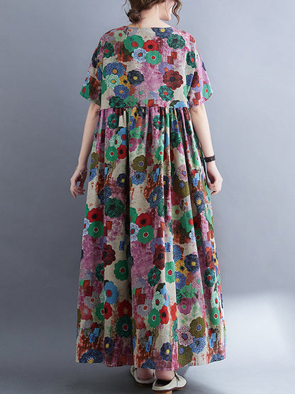 Loose Multi-colored Printed Midi Dress