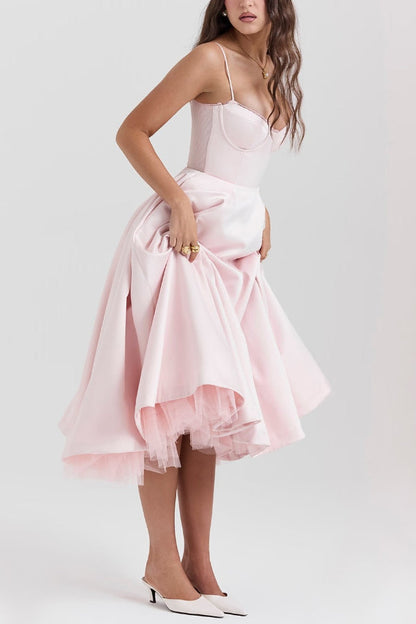 Suspender V-neck Sleeveless Tutu Maxi Dress