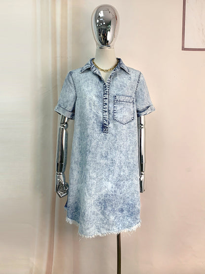 A-line Loose Fringed Pleated Pockets Split-joint Lapel Mini Dresses