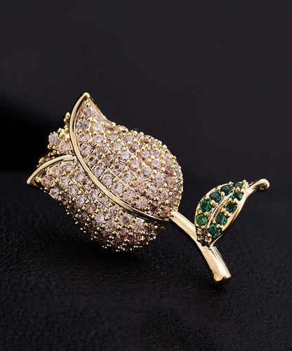 Pink Overgild Inlaid Zircon Rose Brooches