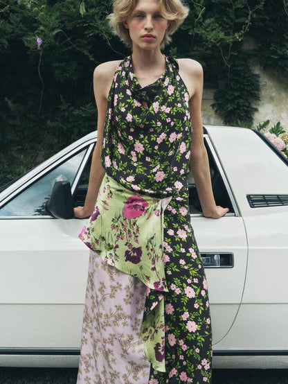 Print Halterneck Backless Maxi Dress
