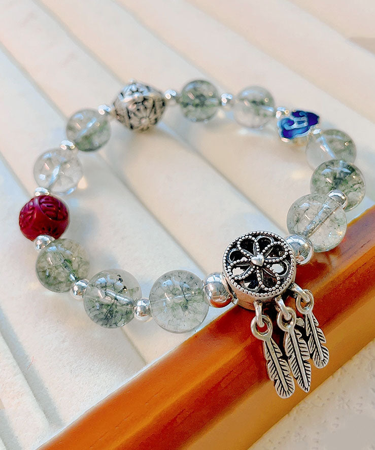 Boutique Silk Sterling Silver Crystal Dream Catcher Tassel Charm Bracelet