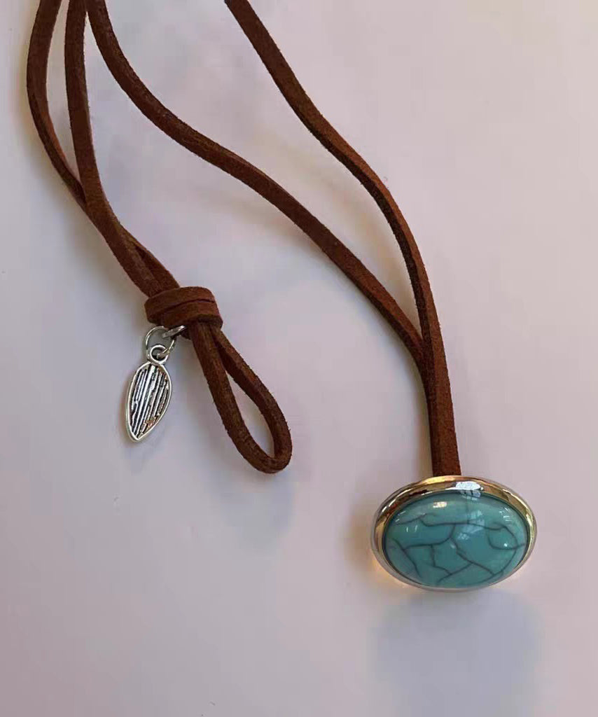 Brown Leather Turquoise Pearl Necklace