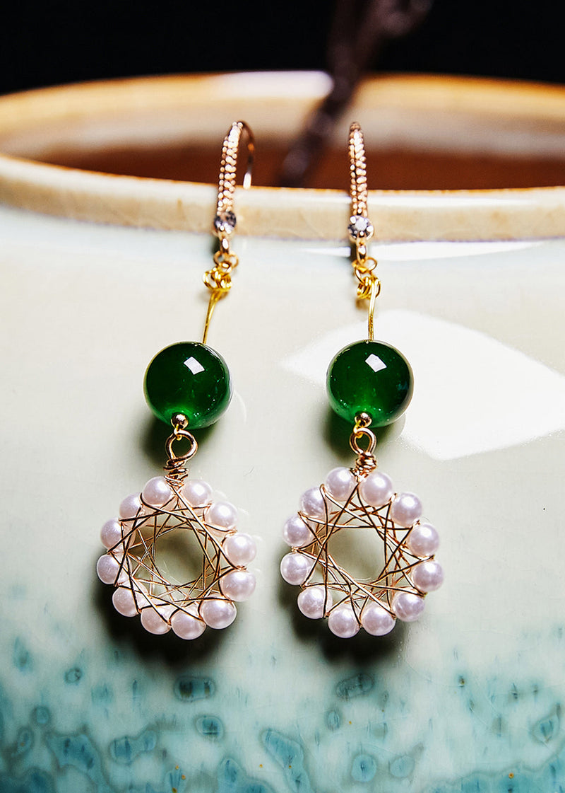 Art Hoop Pearl Turquoise Drop Earrings