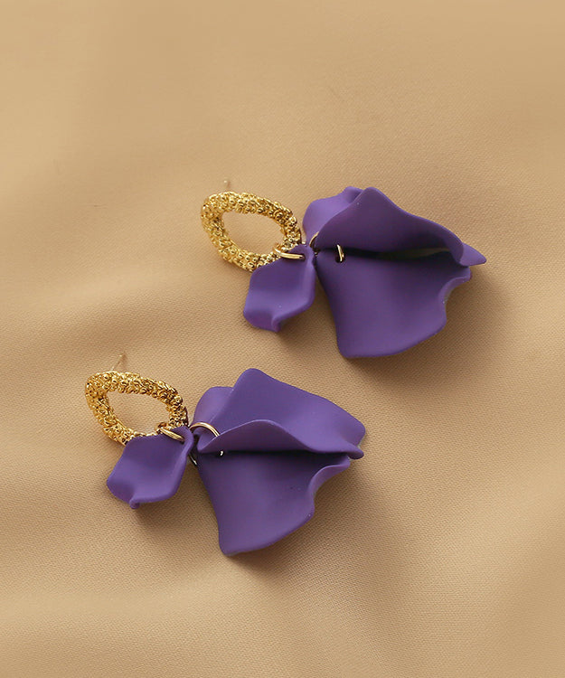 Handmade Purple Alloy Acrylic Hoop Earrings
