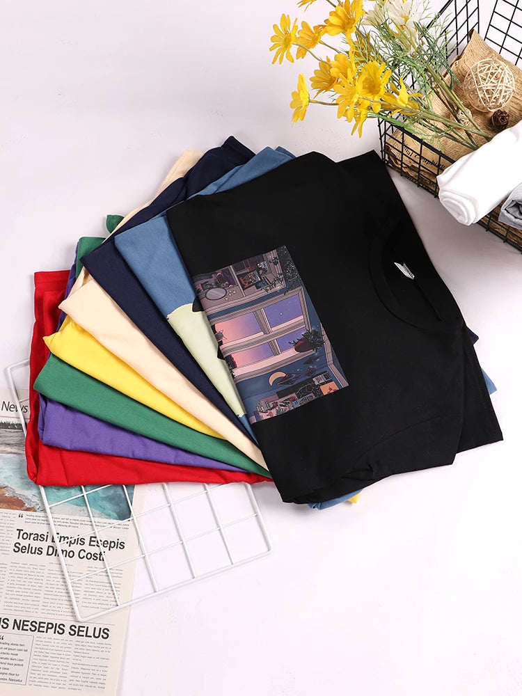 Careful Study of Work Cat Sketches T-shirt Personality Trend Tee Clothing Street Creative Tops Female Short Sleeve