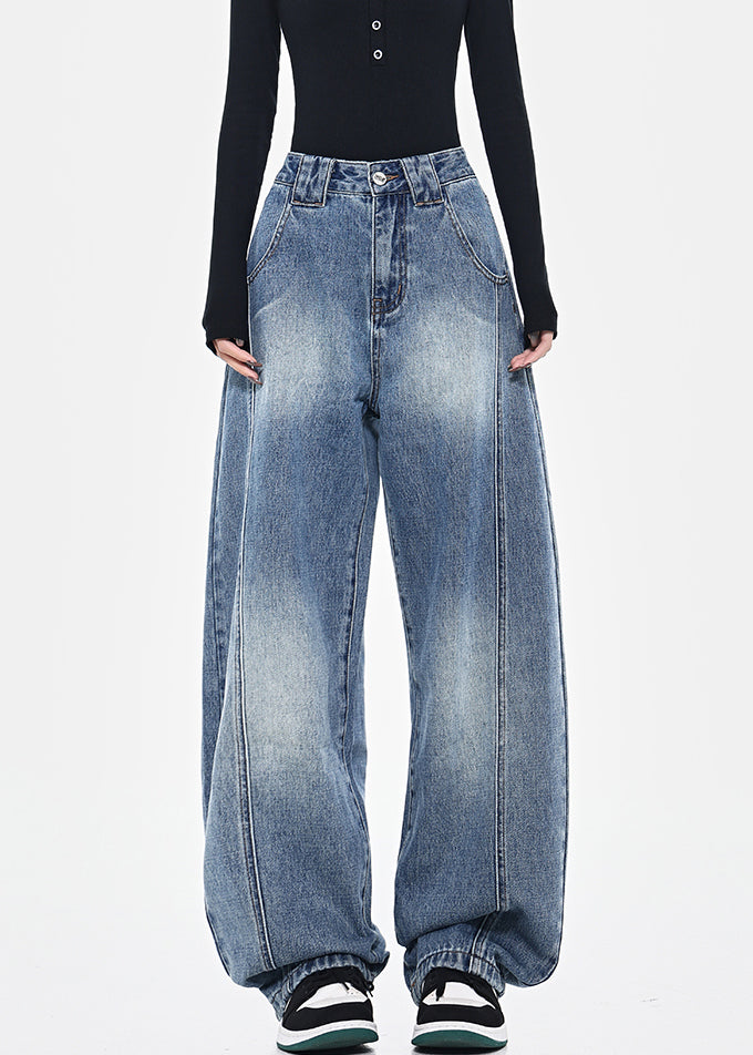 Pants Pockets High Spring Blue Patchwork Waist Denim