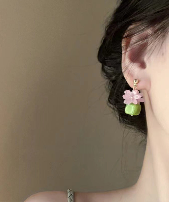 Stylish Green Alloy Resin Block Drop Earrings