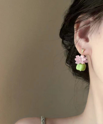 Stylish Green Alloy Resin Block Drop Earrings