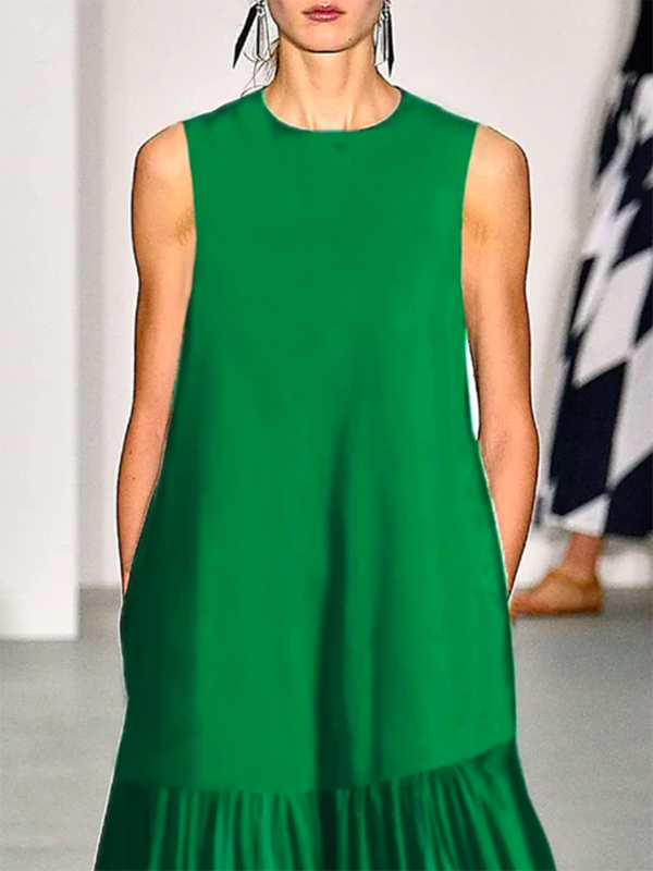 A-line Loose Color Split-joint Round-neck Maxi Dresses