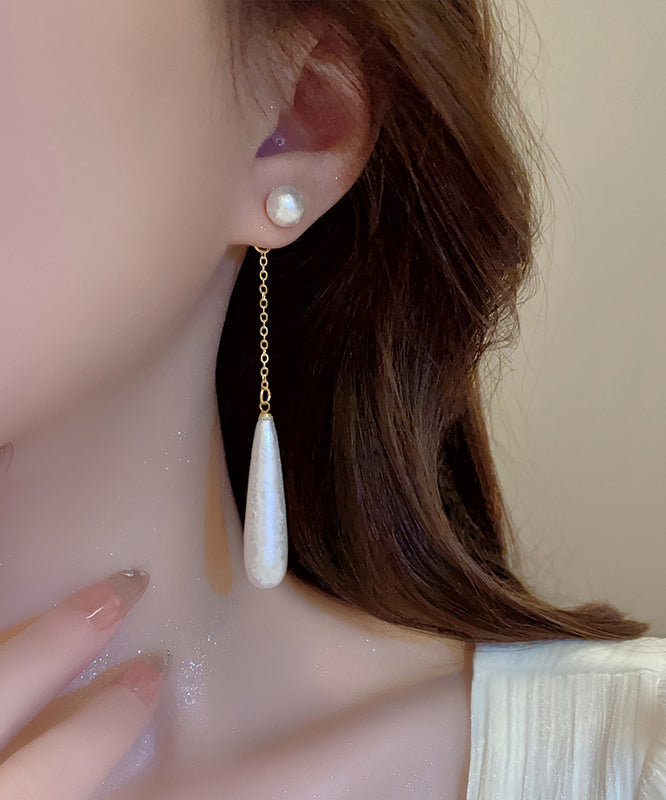 White Copper Alloy Water Drop Pearl Drop Earrings