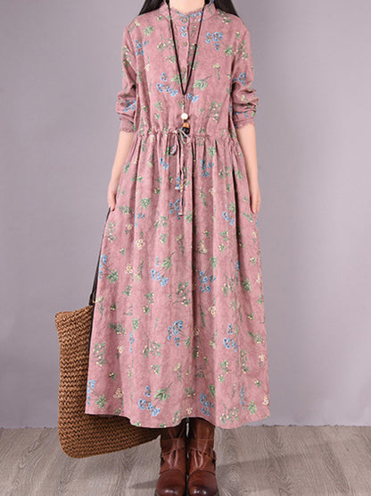 Printed Ramie Cotton Loose Midi Dress