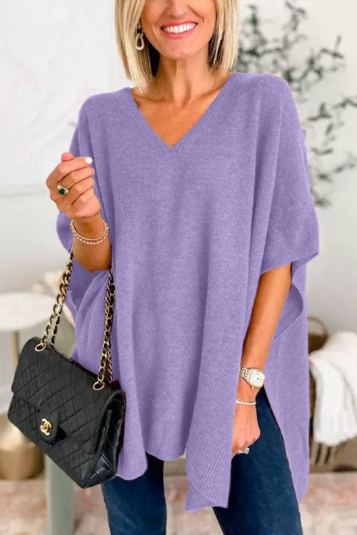 Chicest V Neck Loose Fit Poncho Sweater