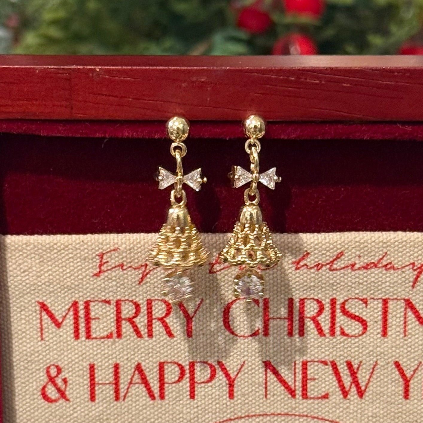 Festive Bell Clear Bow Earrings