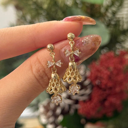 Festive Bell Clear Bow Earrings