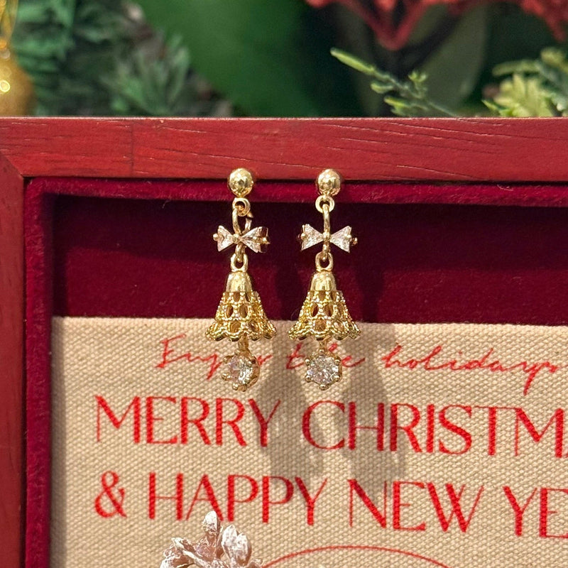 Festive Bell Clear Bow Earrings