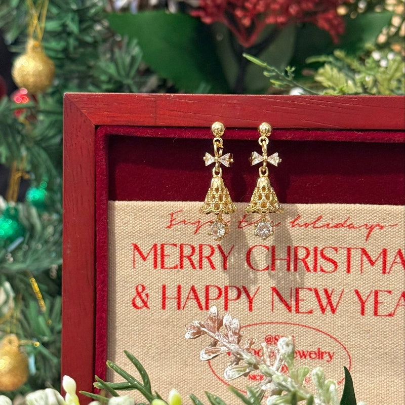 Festive Bell Clear Bow Earrings