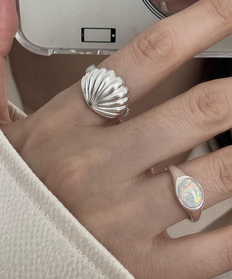 Diy Silk Sterling Silver Shell Rings Two-piece Set