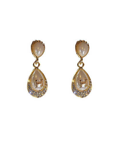 Modern Gold Alloy Zircon Pearl Graphic Water Drop Drop Earrings