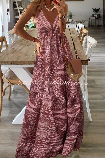 Celeste Printed Strap Elastic Waist Maxi Dresses