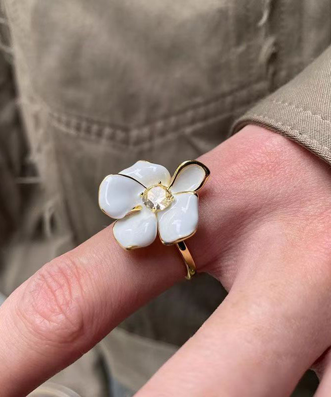 White Copper Overgild Zircon Open Rings