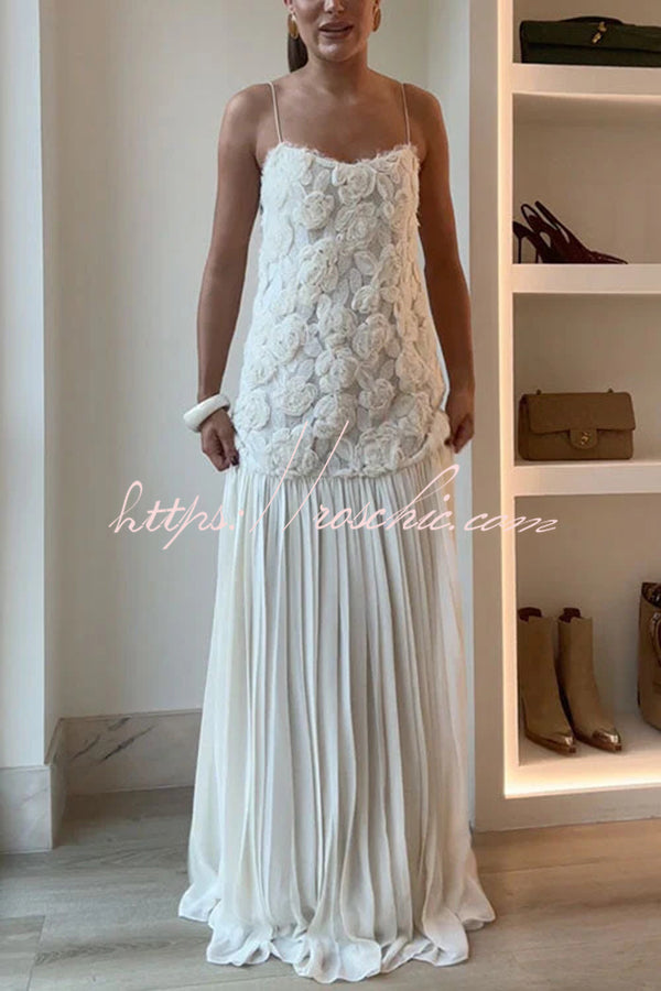 Indulge in Applique Pleated Chiffon Hem Slip Maxi Dress