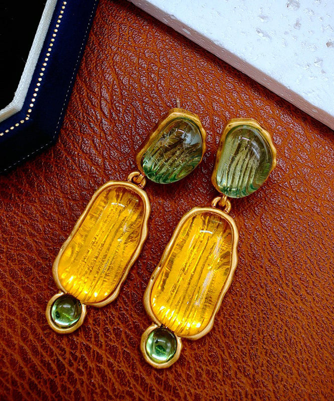 Yellow Sterling Silver Alloy Resin Drop Earrings