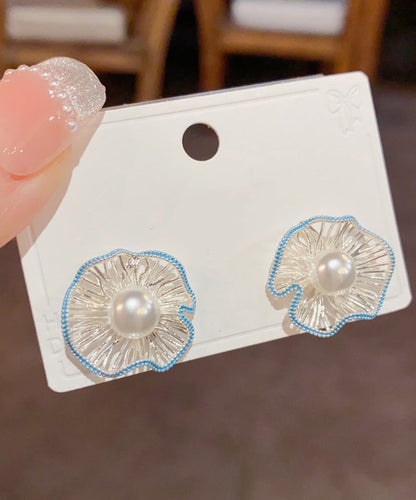 Boutique Blue Sterling Silver Alloy Hollow Out Stud Earrings