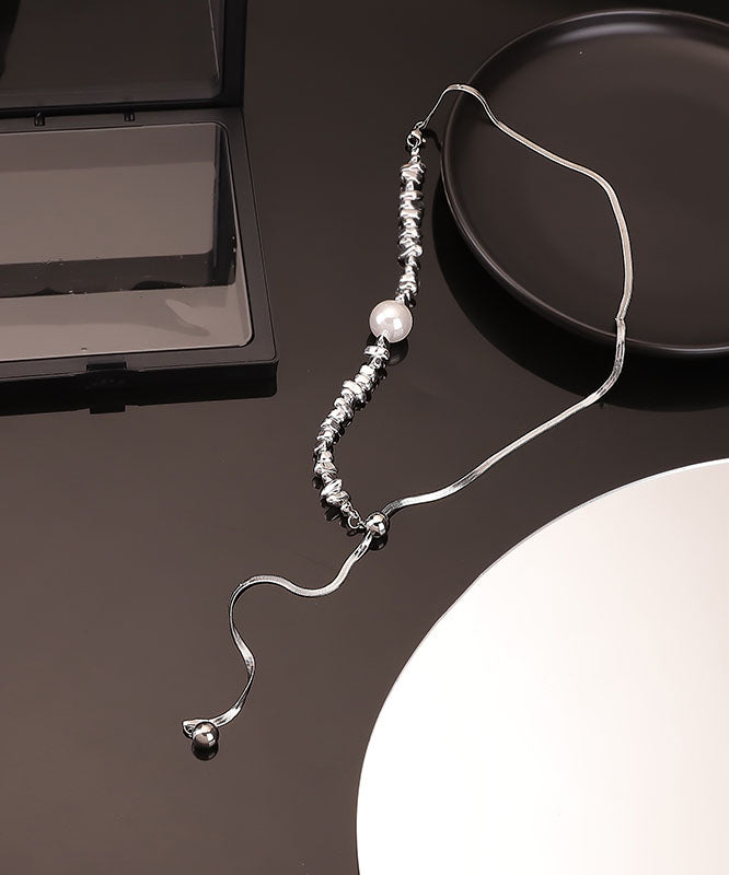 Silk Sterling Silver Pearl Broken Silver Pendant Necklace
