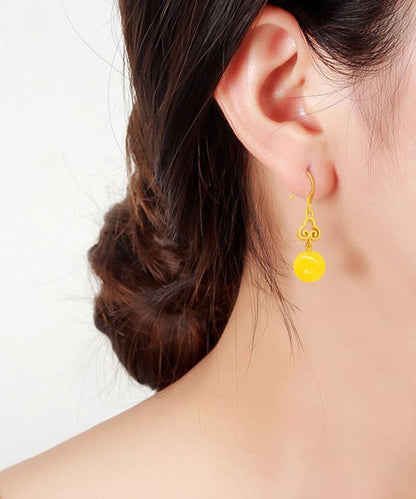 Yellow Silver Inlaid Beeswax Ball Drop Earrings
