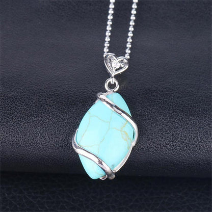 Buddha Stones Marquise Pattern Natural Crystal Stone Charm Necklace Pendant