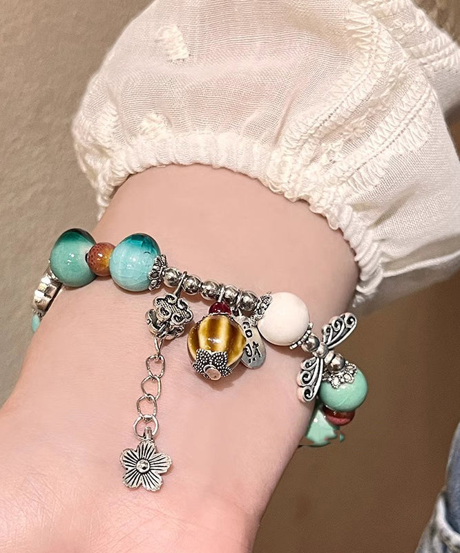 Silk Sterling Silver Jade Ceramics Beads Charm Bracelet