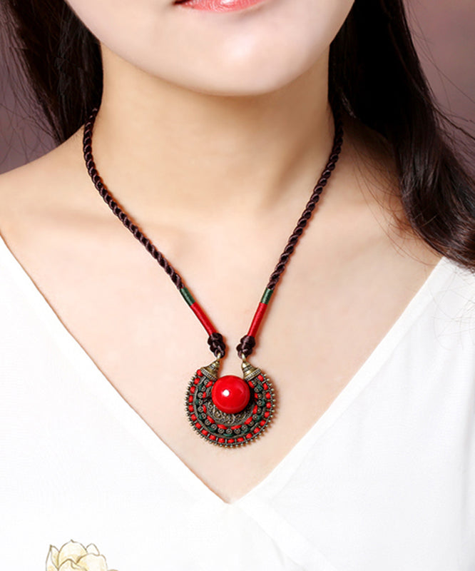 Alloy Gem Stone Hand Knitting Pendant Necklace