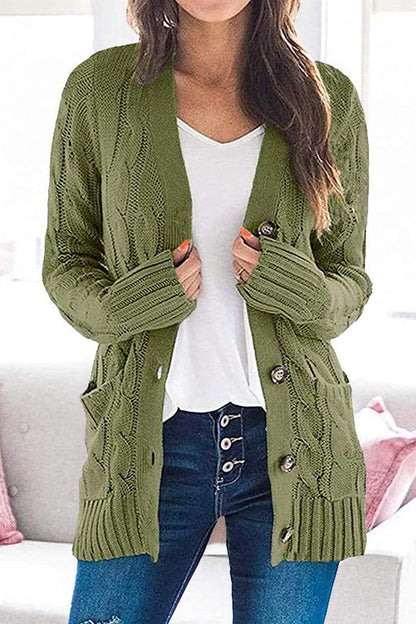 Knitted Color Button Down Chunky Outwear Cardigan