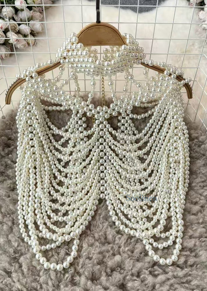 French White Imitation Pearl Banquet Dress Accessories Shawl