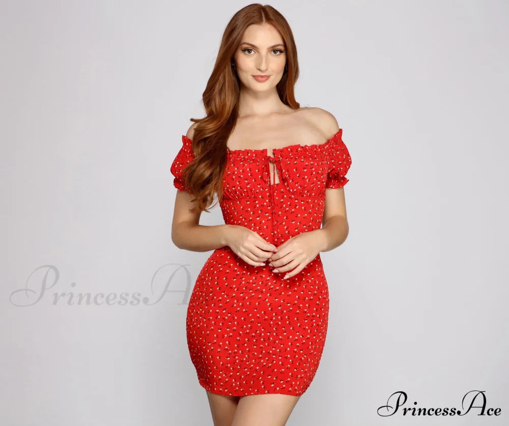 Flirty Vibes Off the Graceful Shoulder Mini Dress