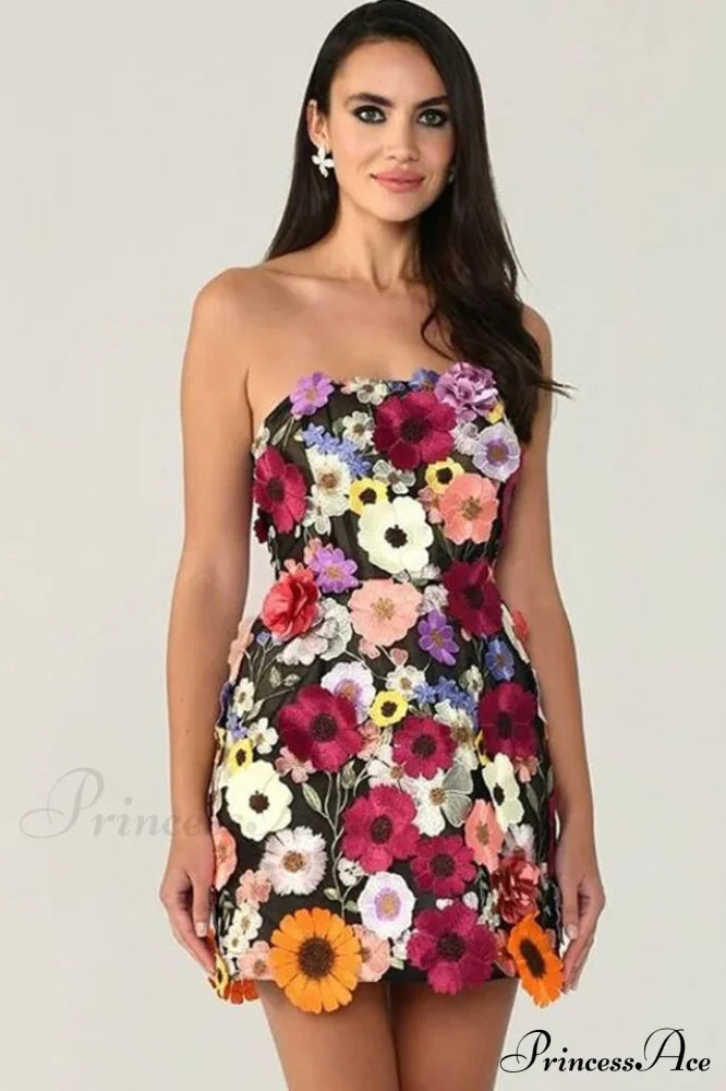 3d Embroidery Charming Tube Mini Dress