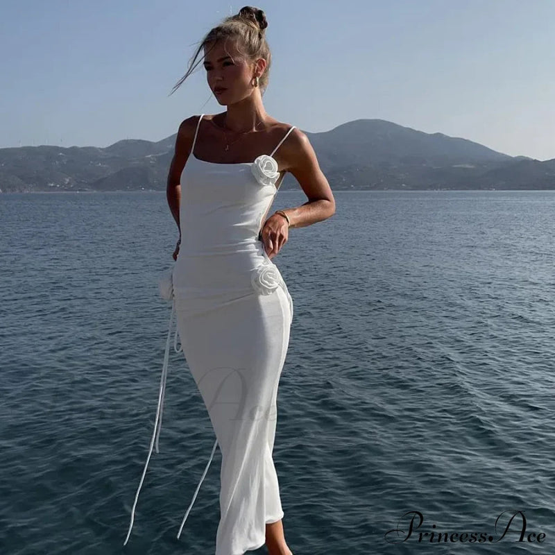 Applique Bandage Sleeveless Summer Vestido Midi Dress