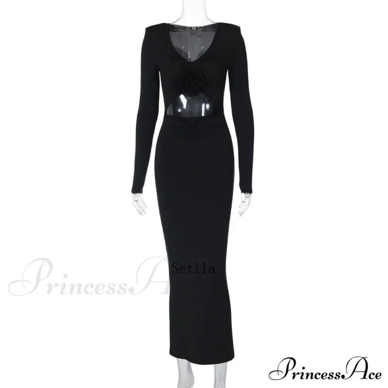 Florale Cut Out Long for Long Sleeve Midi Dress
