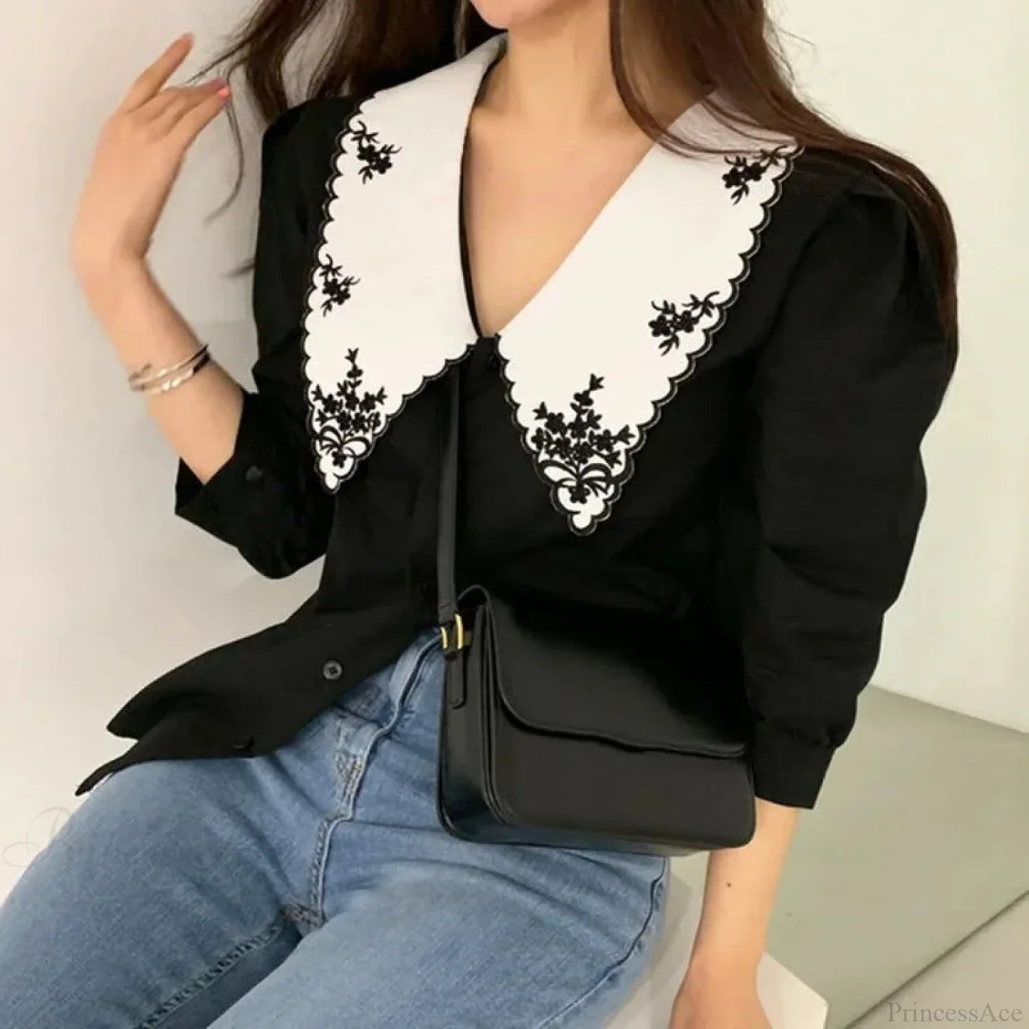 Embroidery Half Sleeve White Blouse