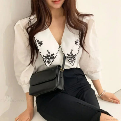 Embroidery Half Sleeve White Blouse