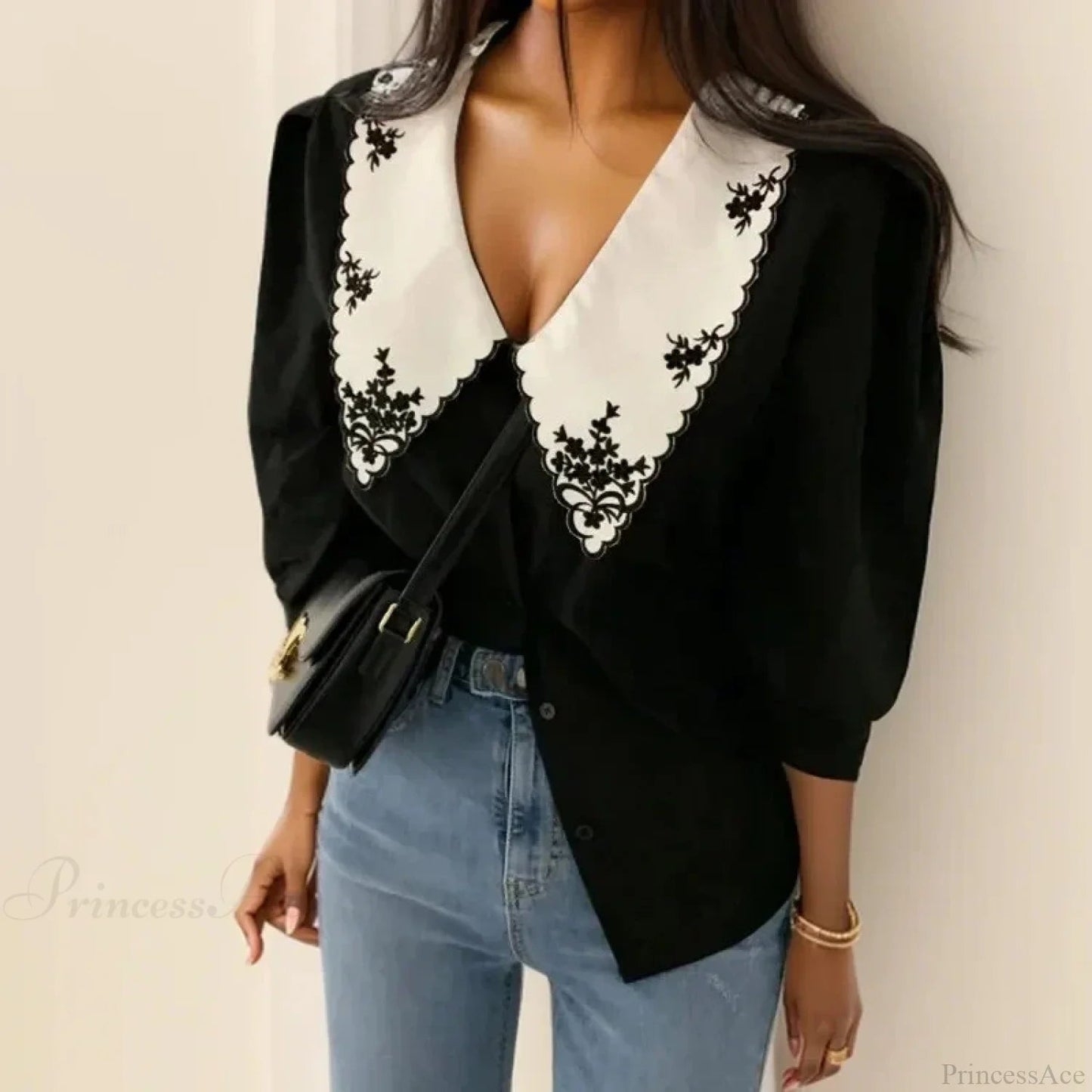 Embroidery Half Sleeve White Blouse