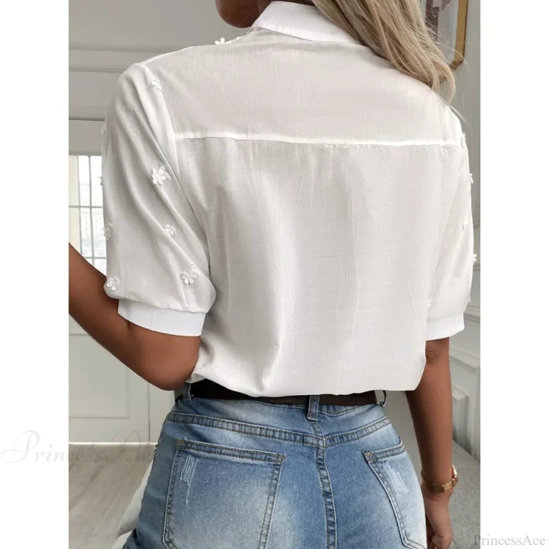 Embroidery Lace Hollow V-neck Blouse