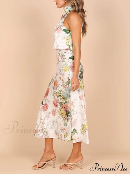 Halter Neck Charming Elastic Waist Maxi Dress