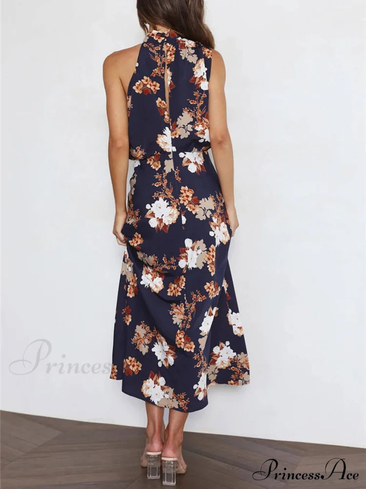 Halter Neck Charming Elastic Waist Maxi Dress