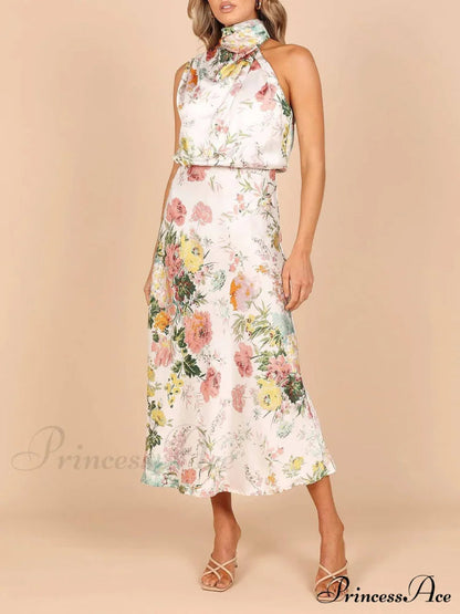 Halter Neck Charming Elastic Waist Maxi Dress