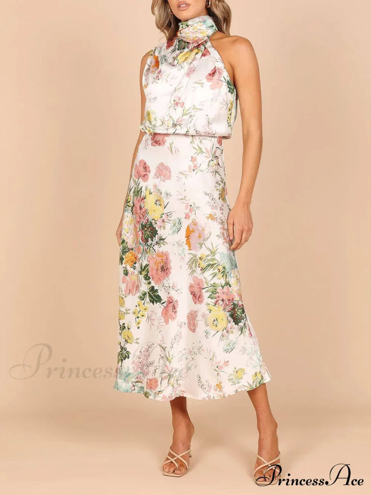 Halter Neck Charming Elastic Waist Maxi Dress