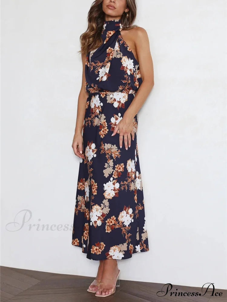Halter Neck Charming Elastic Waist Maxi Dress