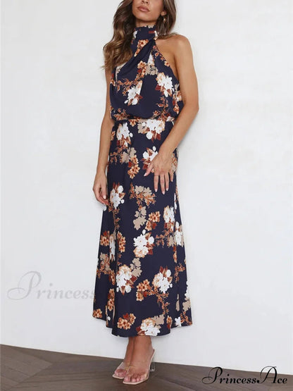 Halter Neck Charming Elastic Waist Maxi Dress
