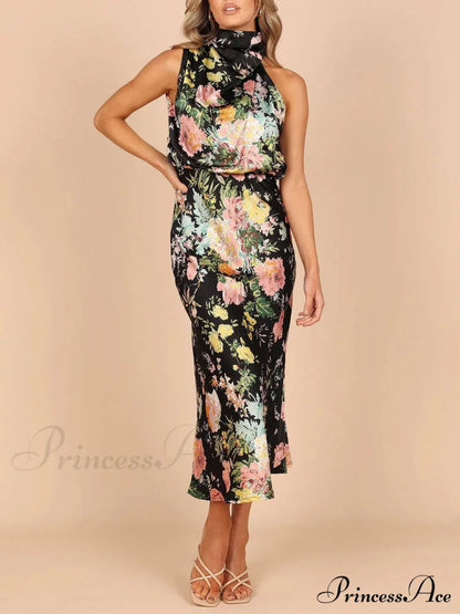 Halter Neck Charming Elastic Waist Maxi Dress